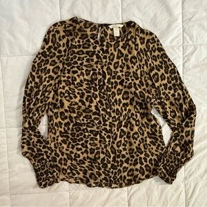 H&M Leopard Print Long Sleeve Blouse
